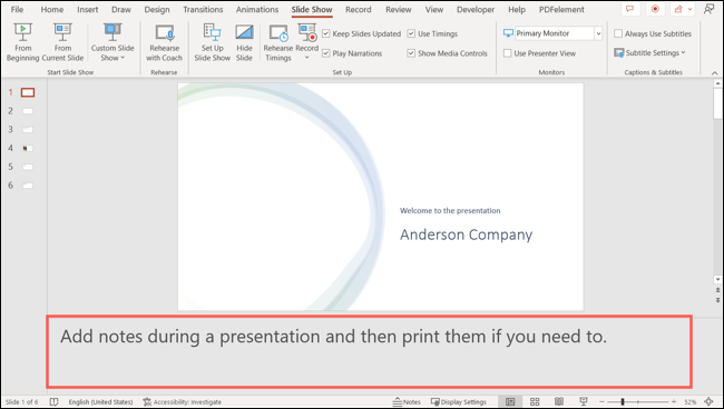 Panel catatan di PowerPoint