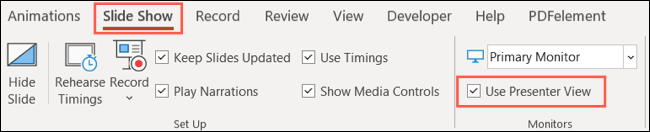 User Presenter View บนแท็บ Slide Show