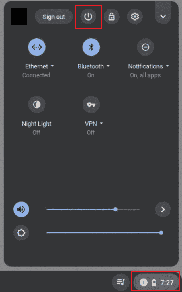 presione el ícono de encendido en el panel de configuración rápida de Chromebook. Las 16 mejores soluciones para el teclado Chromebook no funcionan