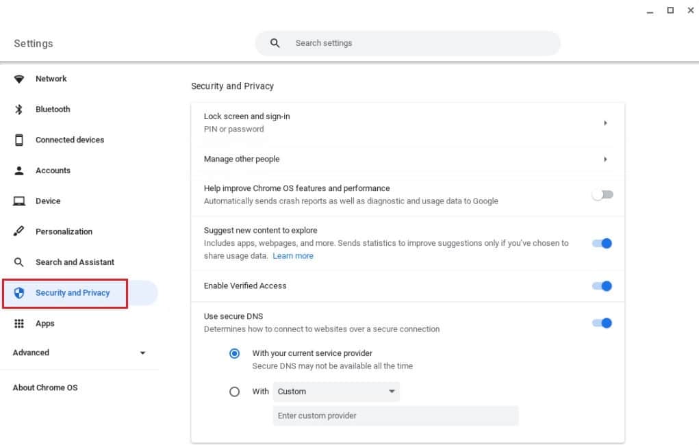 Chromebook'ta güvenlik ve gizlilik