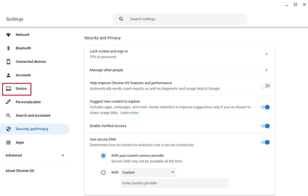 haga clic en el menú Dispositivo en Chromebook. Las 16 mejores soluciones para el teclado Chromebook no funcionan