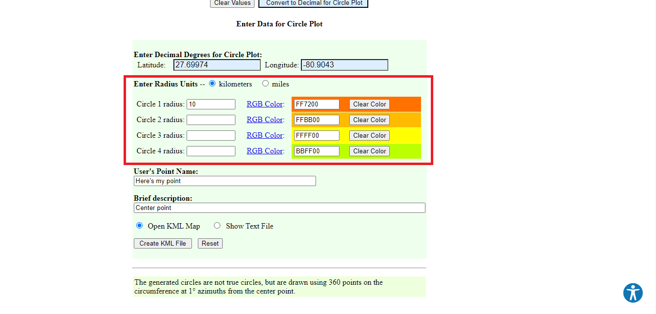 Edit detail radius seperti satuan ukuran, warna, dan jumlah lingkaran