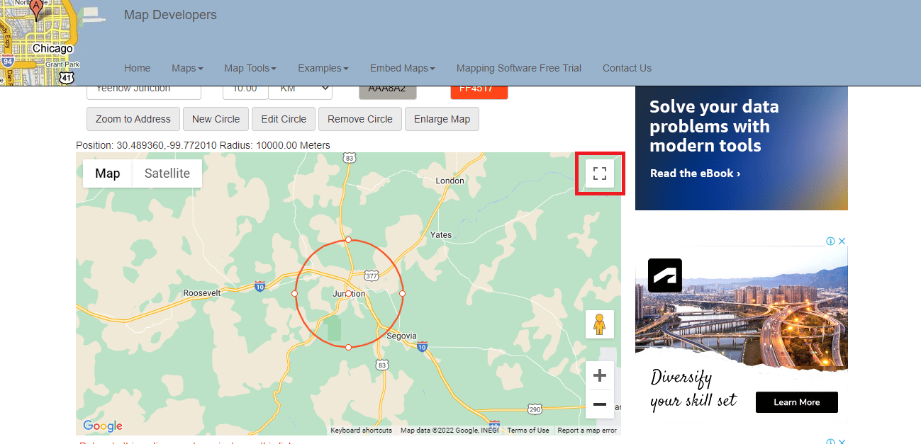 Fare clic sull'icona Visualizzazione a schermo intero per visualizzare la mappa a schermo intero