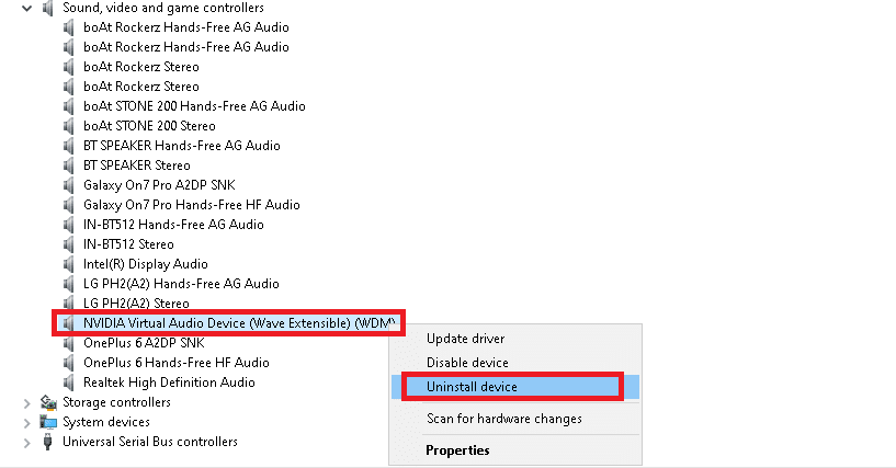 haga clic derecho en el controlador y seleccione Desinstalar dispositivo. Cómo arreglar Skype sigue desconectándose en una PC con Windows