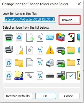 Faceți clic pe Răsfoire... pentru a alege fișierul pictogramă descărcat de pe site-ul web ICONS8