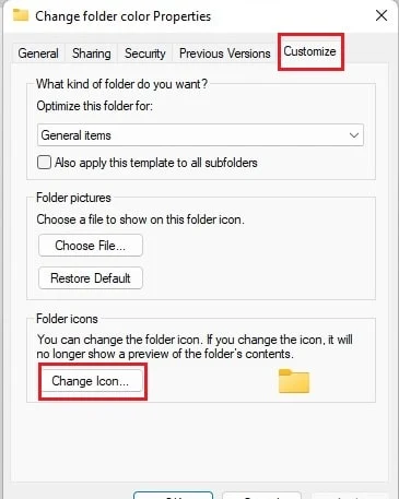 Haga clic en Personalizar y luego seleccione Cambiar icono
