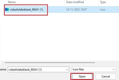Selezionare il file dell'icona e fare clic su Apri. Come cambiare il colore della cartella in Windows 10