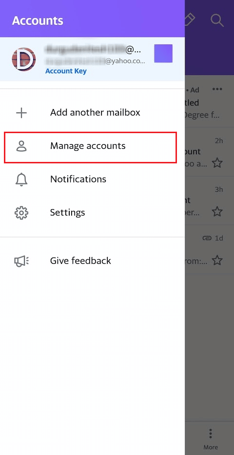 Tocca l'opzione Gestisci account | Come modificare il numero di telefono su Yahoo Mail