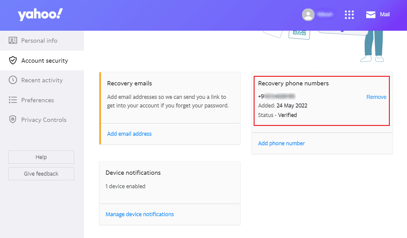 Gulir ke bawah ke bagian bawah halaman untuk melihat nomor telepon Pemulihan Anda