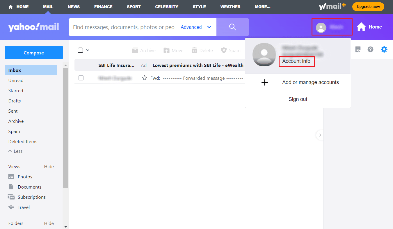 klik pada nama Profil Anda - Info akun | Cara Mengganti Nomor Telepon di Yahoo Mail