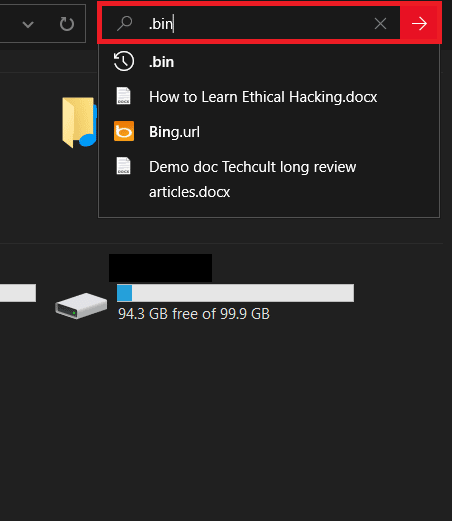 cari .bin di bilah pencarian pc ini