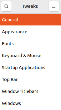 Die GNOME Tweaks-Seitenleiste