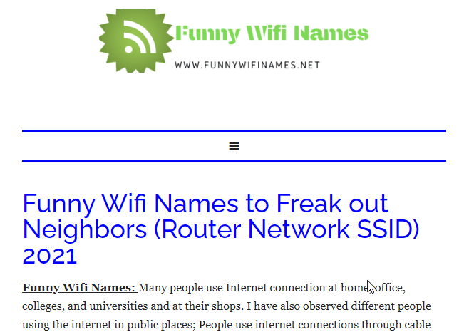 Funnywifinames ホームページ。 WiFi ネットワーク名を変更する方法