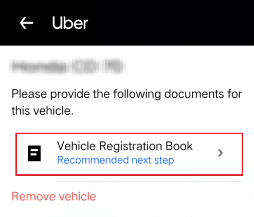 車両登録簿をタップし、必要な車両書類を提供します