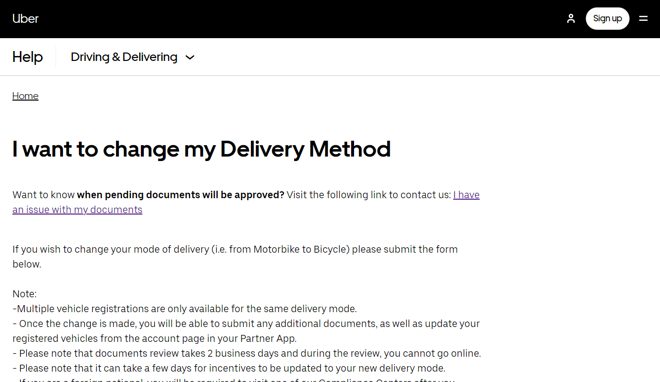 Uber ヘルプ センター | Uber Eats で Uber Car を自転車に変更する方法