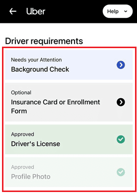 Carregue uma digitalização de alguns outros documentos para os requisitos do driver