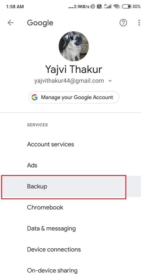 Wählen Sie es aus und tippen Sie auf die Option Backup. So stellen Sie gelöschte Textnachrichten auf Android wieder her