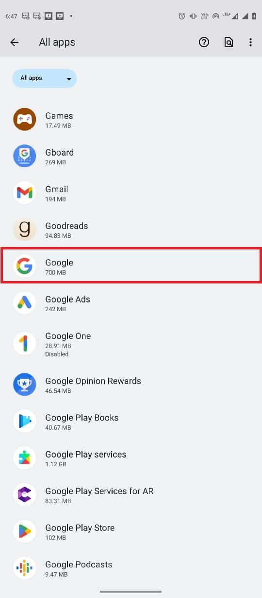 toque el botón Ver todas las aplicaciones y luego seleccione Google. Arreglar Google para Android muestra un problema sin conexión