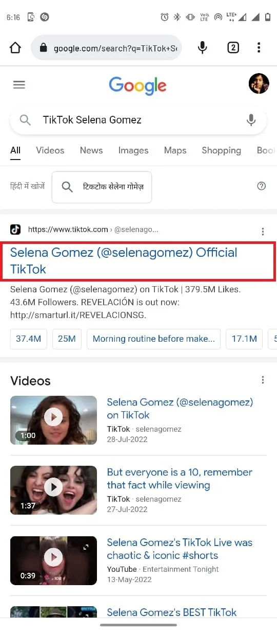 Seleziona il profilo dai risultati della ricerca. Come trovare l'indirizzo e-mail di qualcuno da TikTok