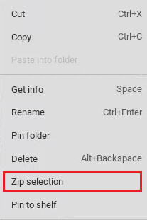 fare clic con il pulsante destro del mouse sui file selezionati e fare clic sull'opzione Selezione zip dal menu contestuale