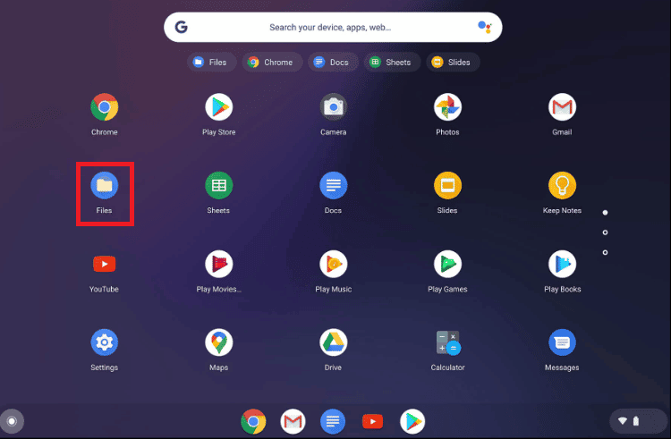 Otwórz folder Pliki na swoim Chromebooku