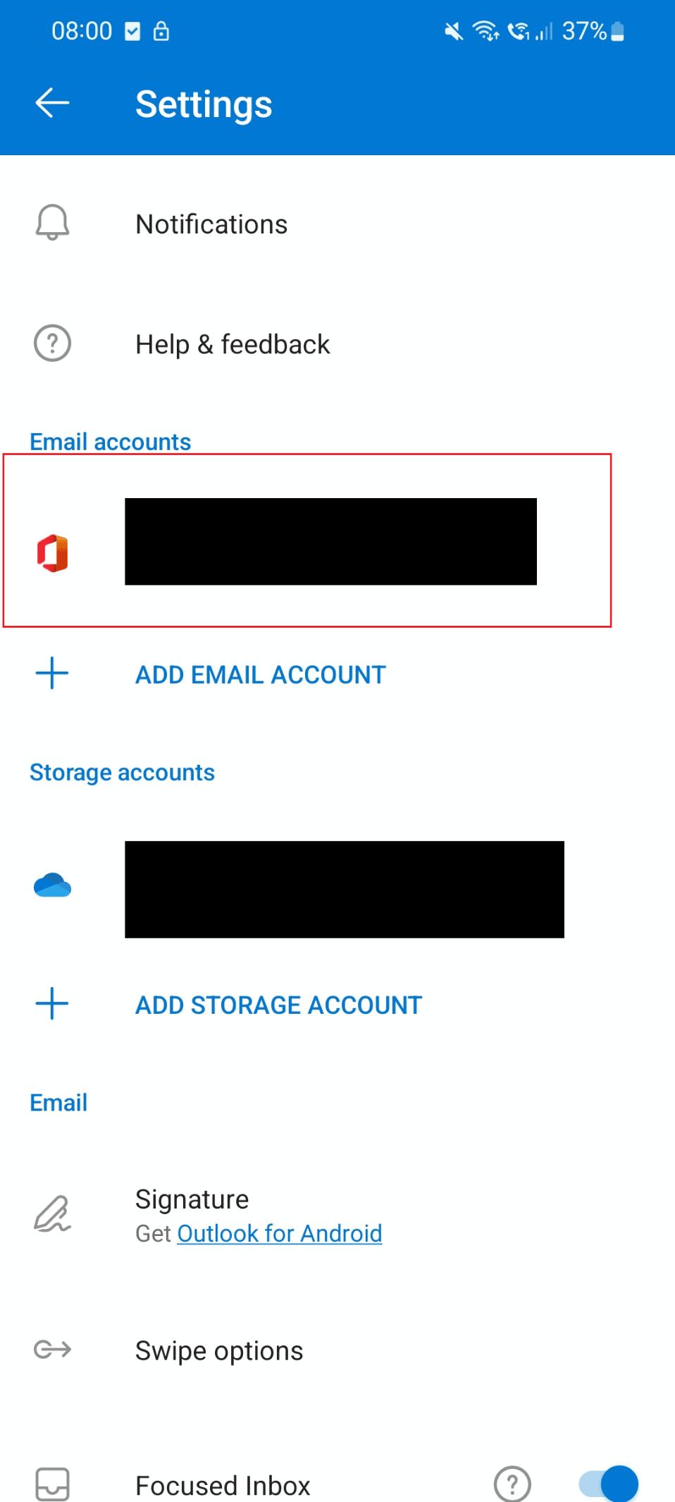 แตะที่บัญชีอีเมลที่คุณต้องการรีเซ็ต แก้ไขข้อผิดพลาดของ Outlook ไม่สามารถแสดงรายการนี้ในบานหน้าต่างการอ่าน