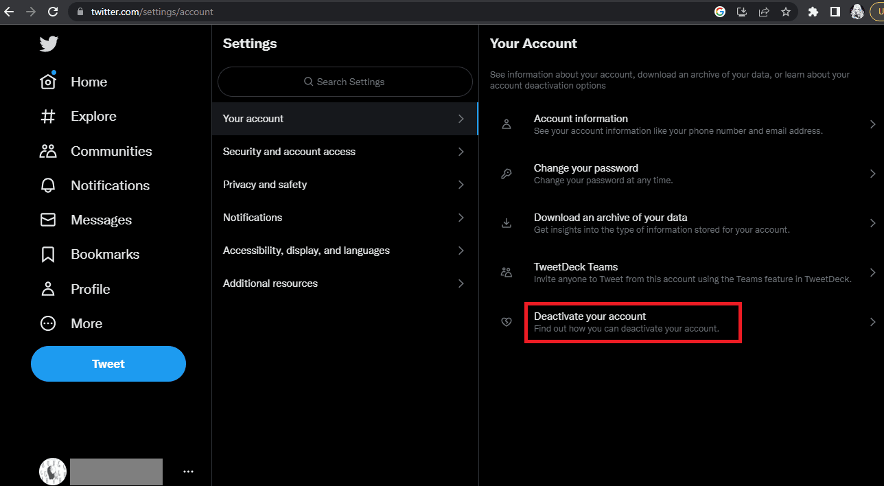 Ubique y haga clic en Desactivar su cuenta. Cómo eliminar una cuenta de Twitter suspendida