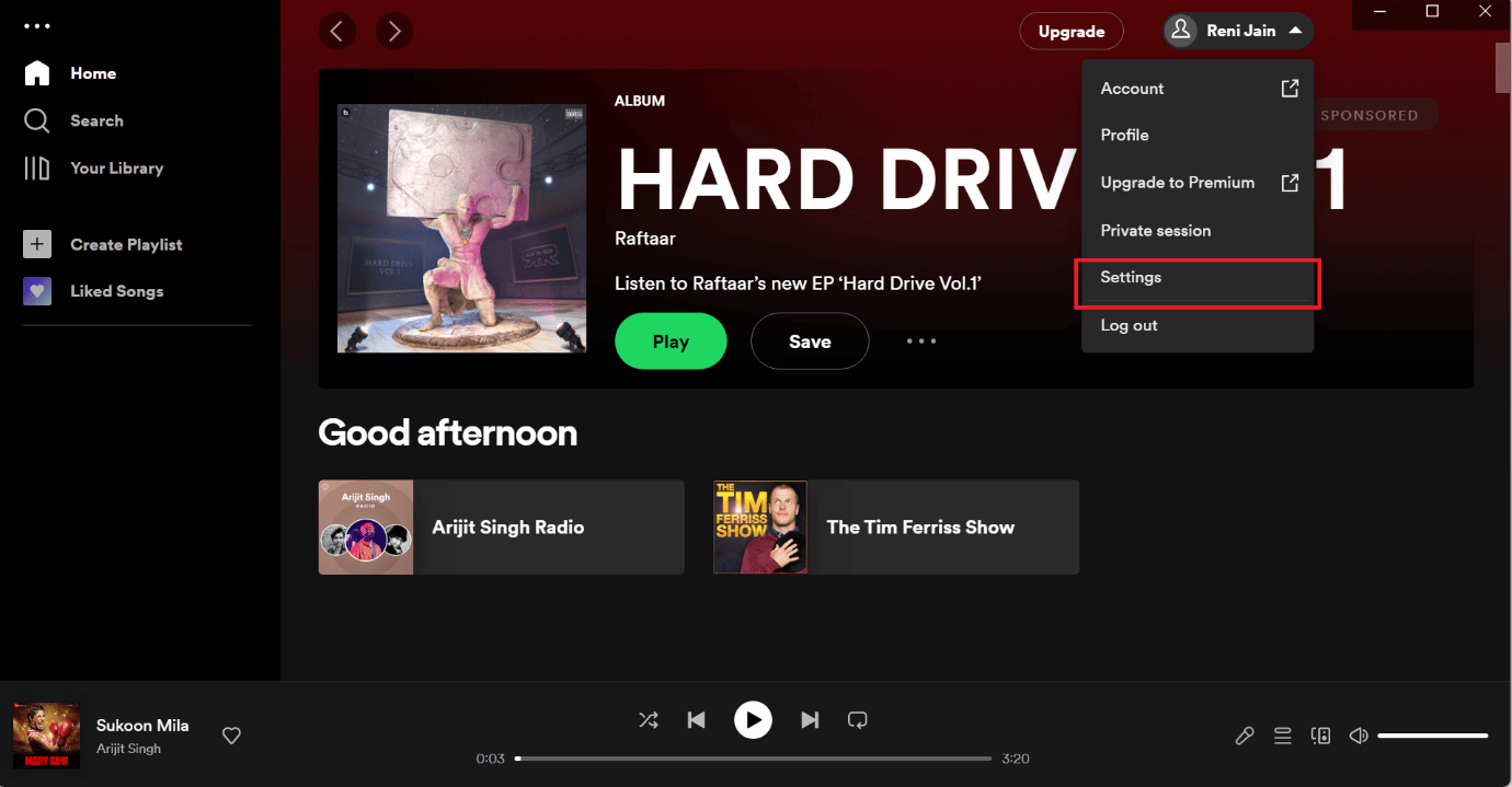 OPȚIUNEA DE SETĂRI PE APLICAȚIA SPOTIFY