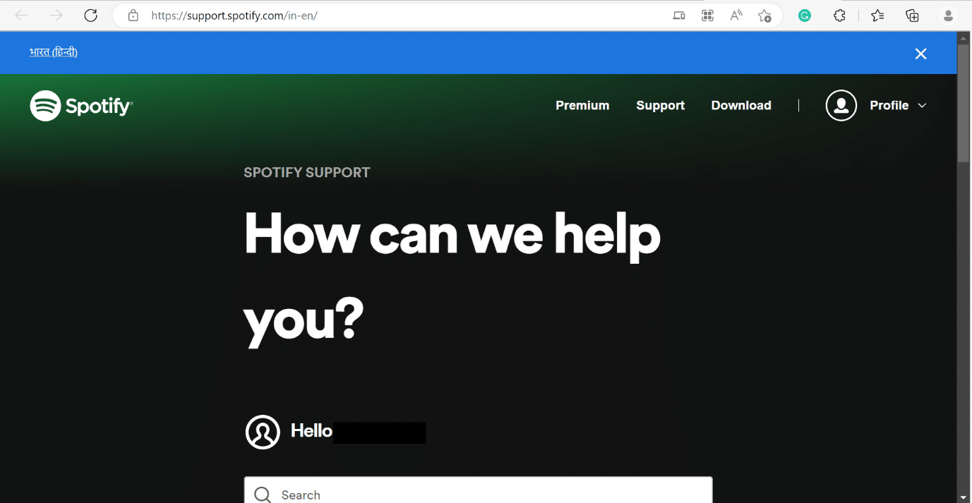 Spotify 앱의 지원 페이지