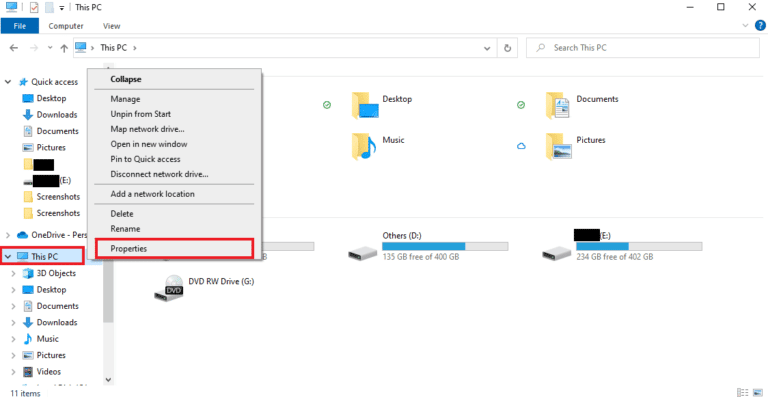 Fare clic con il tasto destro su Questo PC e fare clic su Proprietà