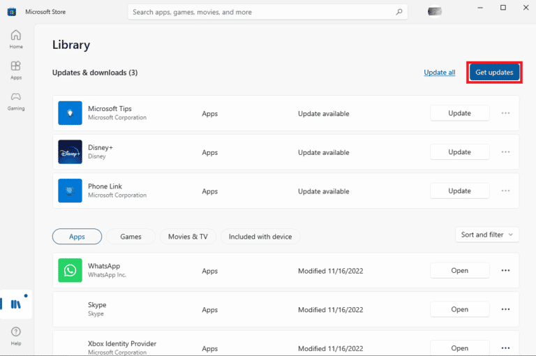 Haz clic en Obtener actualizaciones. Arreglar el alto uso de la CPU de Skype en Windows 10