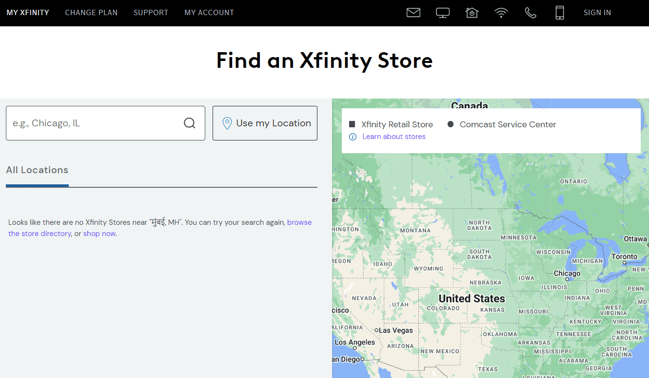 ตัวระบุตำแหน่งร้าน Xfinity | แผน Xfinity SIM การ์ด