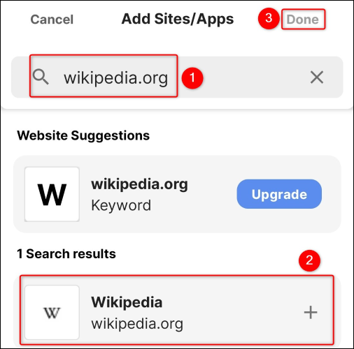 Tentukan situs dan ketuk "Selesai".