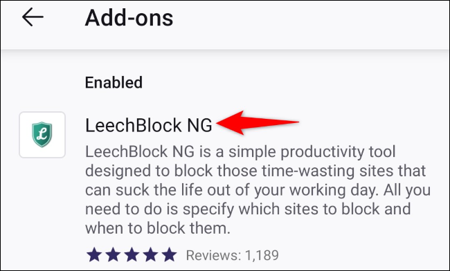 Sélectionnez "LeechBlock NG".