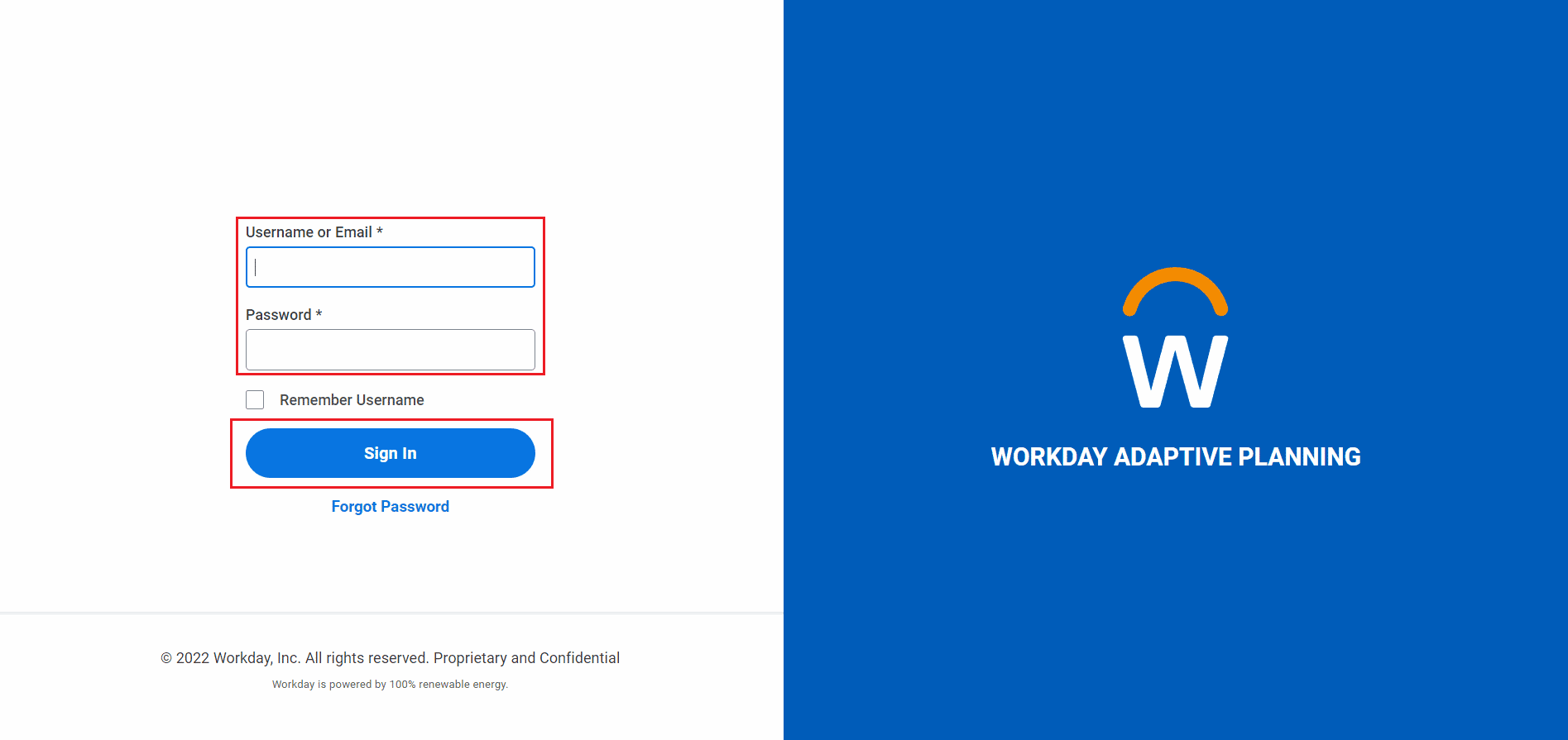 Ingrese las credenciales de su cuenta y haga clic en Iniciar sesión para ingresar a Adaptive Planning | ¿Se puede iniciar sesión en Workday desde casa?