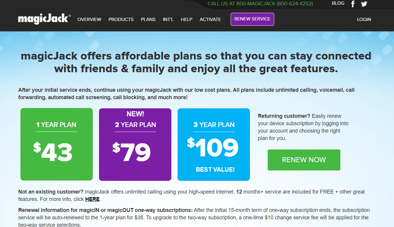 Página de Planes VoIP de magicJack