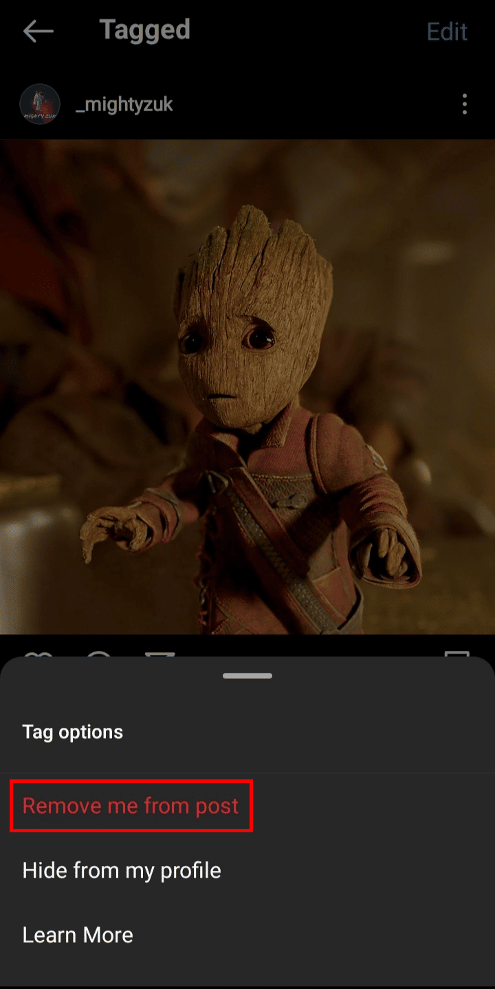 انقر فوق "إزالة لي من المنشور" لإلغاء وسم نفسك من المنشور | كيفية إزالة العلامة من نفسك على Instagram Post