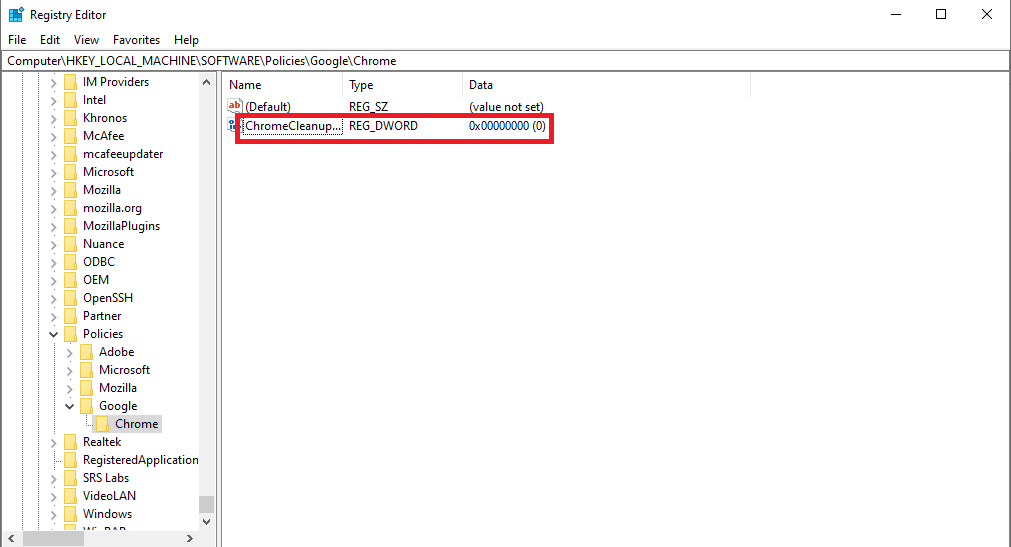 이 새 키의 이름을 ChromeCleanupEnabled로 지정합니다.