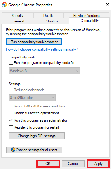 fare clic su Applica e poi su OK. 12 modi per correggere l'utilizzo elevato di CPU e memoria di Google Chrome su PC