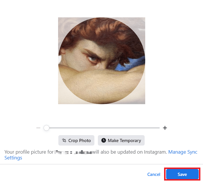 Ajuste la imagen y haga clic en el botón Guardar. Arreglar No se puede cambiar la imagen de perfil de Messenger en Android