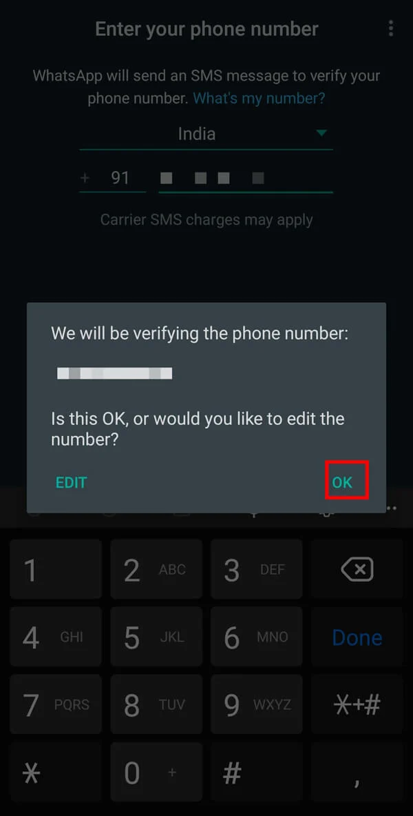 В окне подтверждения коснитесь опции «ОК» | WhatsApp дает вам номер телефона?