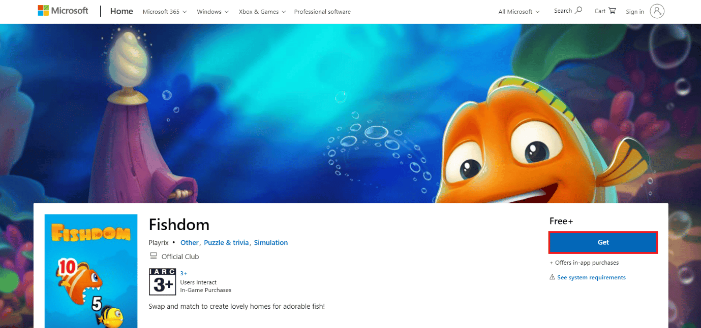 Download-Seite von Fishdom