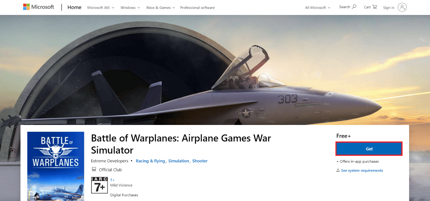 página de descarga de Battle of Warplanes: Airplane Games War Simulator