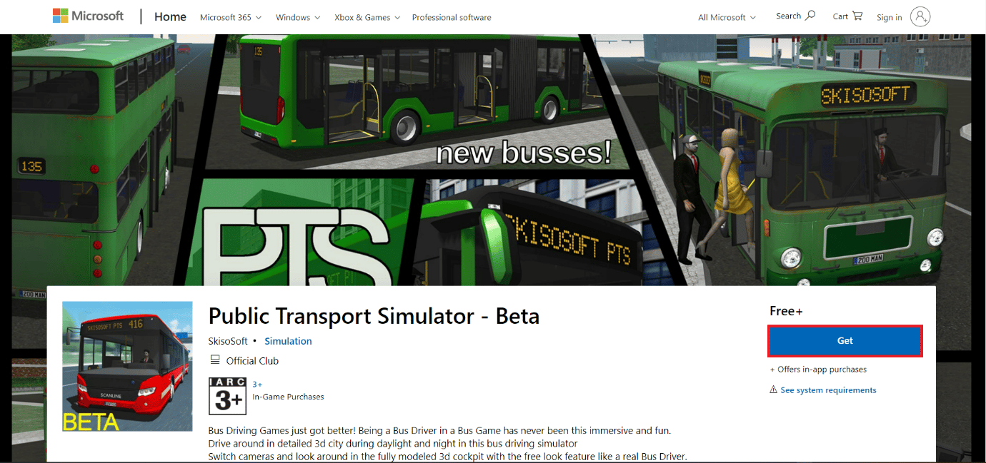 página de descarga de Public Transport Simulator-Beta