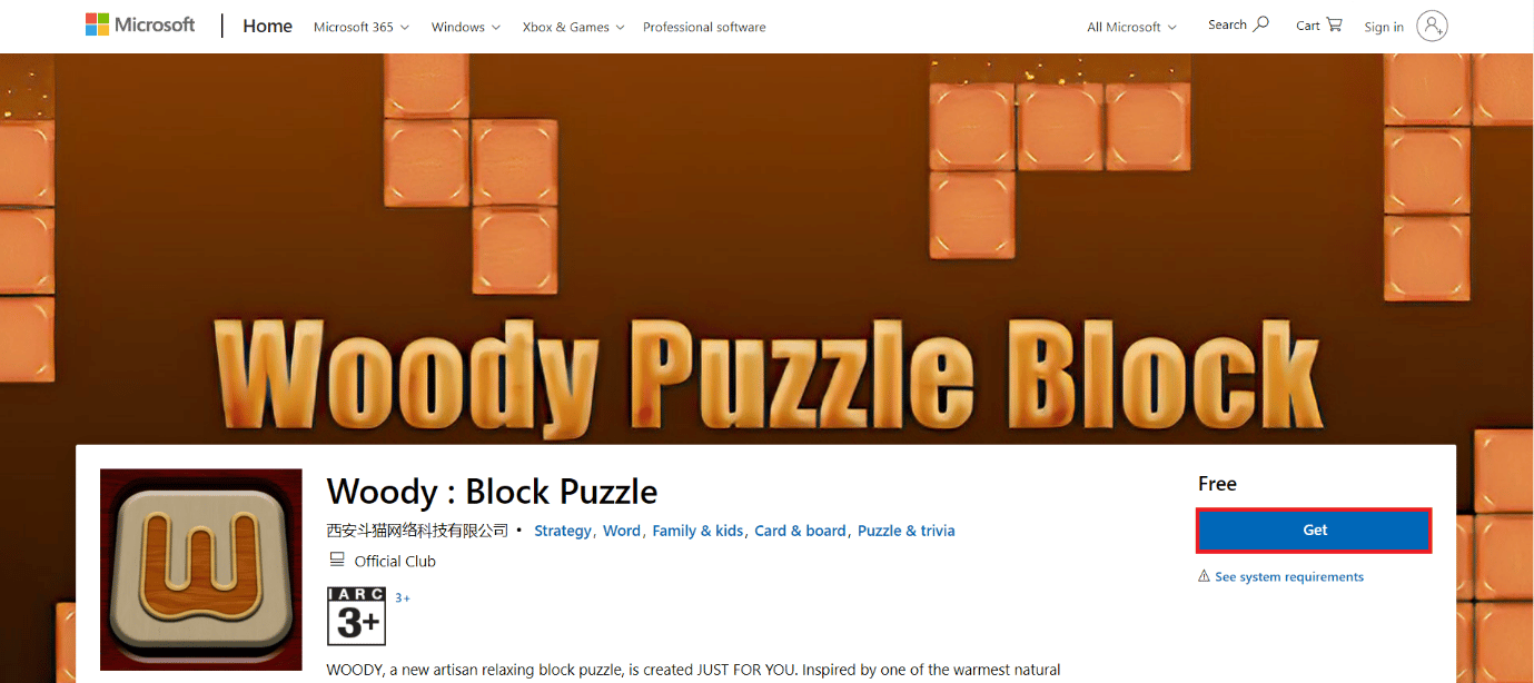 Download-Seite des Woody-Puzzle-Blocks