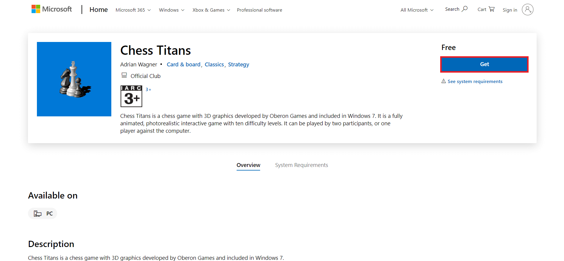 pagina di download di Chess Titans. 50 migliori giochi gratuiti per Windows 10 da scaricare