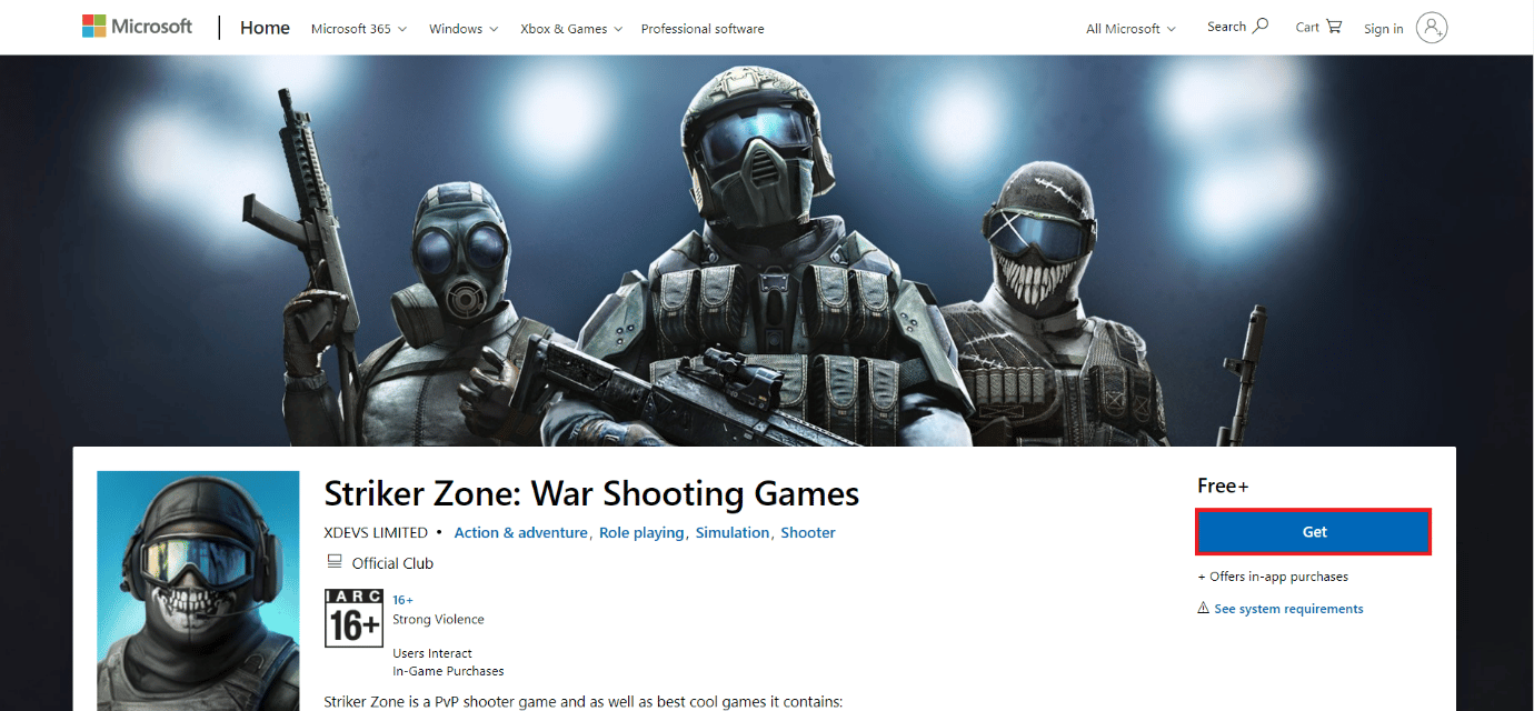 Striker Zone: War Shooting Games のダウンロード ページ。ダウンロードする Windows 10 向けの 50 の最高の無料ゲーム