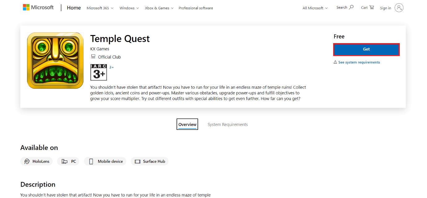 Download-Seite von Temple Quest. Die 50 besten kostenlosen Spiele für Windows 10 zum Herunterladen