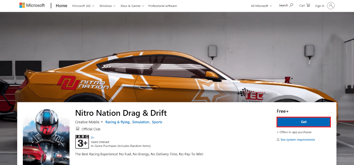 Download-Seite von Nitro Nation Drag and Drift