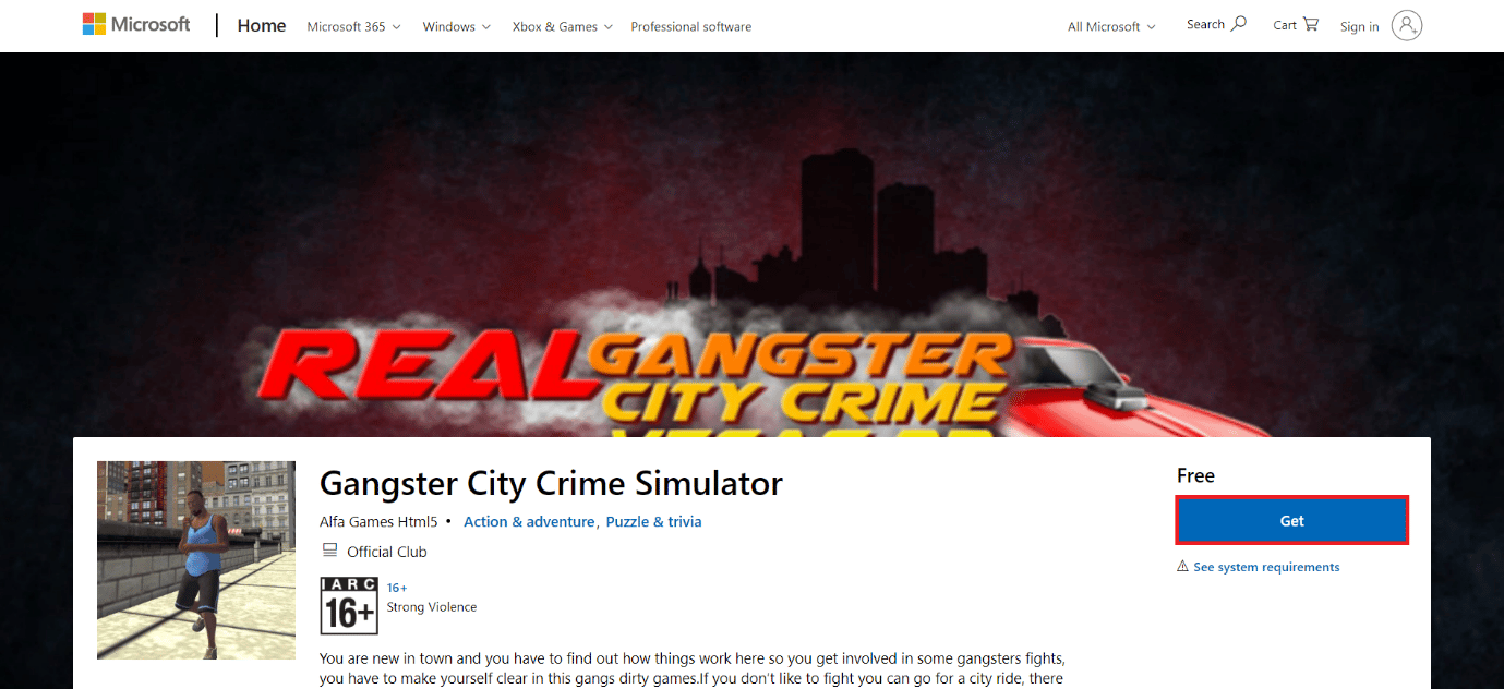 pagina de descărcare a gangster City Crime Simulator. Cele mai bune 50 de jocuri gratuite pentru Windows 10 de descărcat